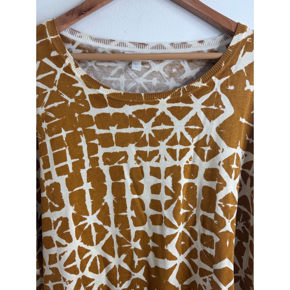 Garnet Hill Silk Cotton Blend Abstract Geometric Print Sweater Sz L Ochre Yellow - Picture 2 of 7
